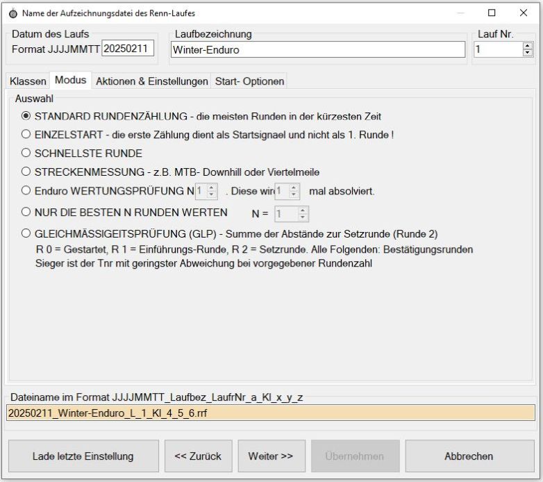 Race Einstellungen Modus